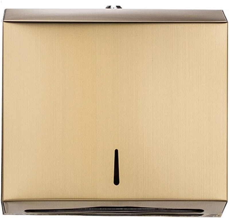 Paper Towel Dispenser Tissue Box Wall Mounted Tissue Dispenser 304 Stainless Steel Paper Towel Holder with Lock for Bathroom Kitchen Commercial Office Hand Towel Dispenser (Gold)