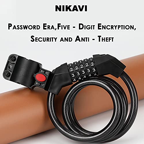Image of NIKAVI M3 Bicycle Five-Digit Code Lock - Mountain Bike Color Wire Security Anti-Theft (Black)