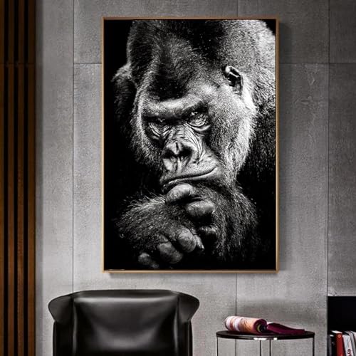 Toile singe noir et blanc pour sublimer votre décoration de salon abstrait chic avec cadre