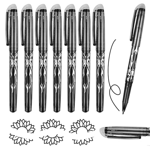 Erasable Pens Black Eraser Pen, 8pcs Friction Pen with Eraser, 0.7mm Rub Out Pens with Rubber Gel Ink Eraser Pens for Kids Adults School Work Paperwork