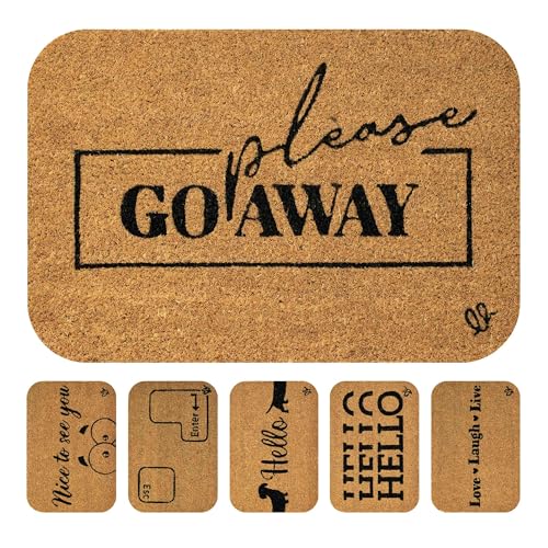OLIVO.shop MINI MODERN 3 Zerbino con scritte, Zerbino cocco divertente, Tappeto cocco da esterno, fondo in gomma, vari disegni, 30x45 cm (GO AWAY)