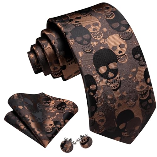 Image of Barry.Wang Man Tie Sets Skull Ties Animal Extra Long Necktie Silk Woven Handkerchief Cufflinks Festival Party Gift