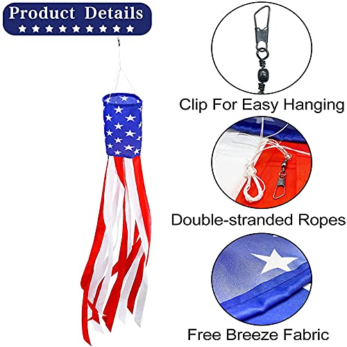 Hovcio 60 Inch American US Flag Windsock,2 Pack Outdoor Embroidered Stars & Stripes,Outdoor Embroidered Stars & Stripes USA Patriotic Decorations,Waterproof - colorfast - tear resistant - Thumbnail 3