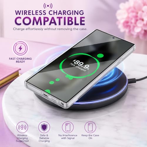 Image of Elzzi Compatible with Samsung S26 Case Laser Flower Oil Painting Cute Colorful Blue Ray Bumper with Full Camera Protection Shockproof PC+TPU Glossy Shiny Cover for Girls Women, Pink & Purple