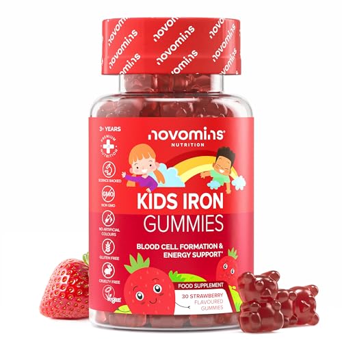 Novomins Caramelle Gommose Ferro per Bambini – Vitamine Bambini per Sistema Immunitario – Integratore Ferro Ve-gan - Fornitura 1 Mese – Multivitaminico - 30 Vitamine Gommose Masticabili