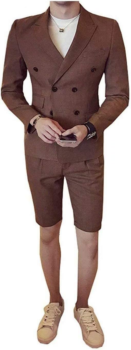 Ulnomio Men's Summer Suit Double Breasted Jacket Short Pants for Party Wedding Tuxedos