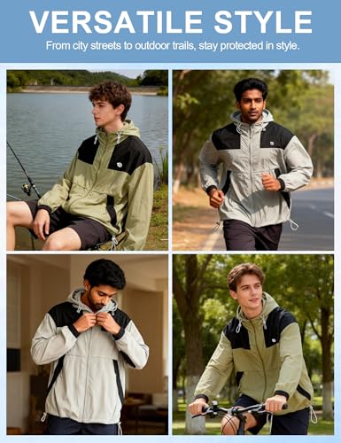 Image of Venzina Men's Slim-Fit Breathable Sun Hoodie -UPF 50+ Ultra-Lightweight Wind-Resistant Jacket with Visor, Color-Block Design, Black Cuffs & Adjustable Hem for Cycling,Commute,Outdoor