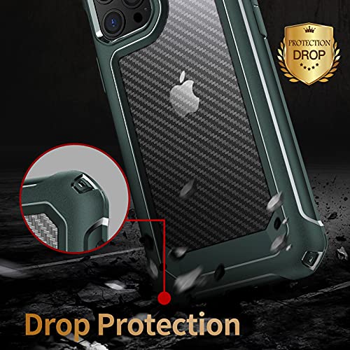 Tuerdan Iphone 14 Pro Max Case, [Military Grade Shockproof] [Hard Carbon Fiber Back] [Soft Tpu Bumper Frame] Anti-Scratch, Fingerprint Resistant, Protective Phone Case, 6.7 Inch, Green #TOP2