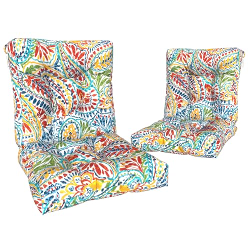 Melody Elephant Outdoor Chair Cushions, Tufted Back Patio Furniture Cushions Set of 2, Water Repellent Chair Cushion for Home Garden, 42x21x4 Inch, Paisley Multi
