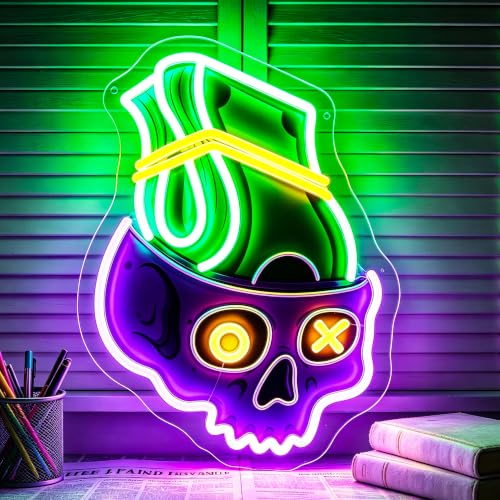 Image of Money Neon Sign for Wall Decor Dimmable Skull Led Neon Light Sign