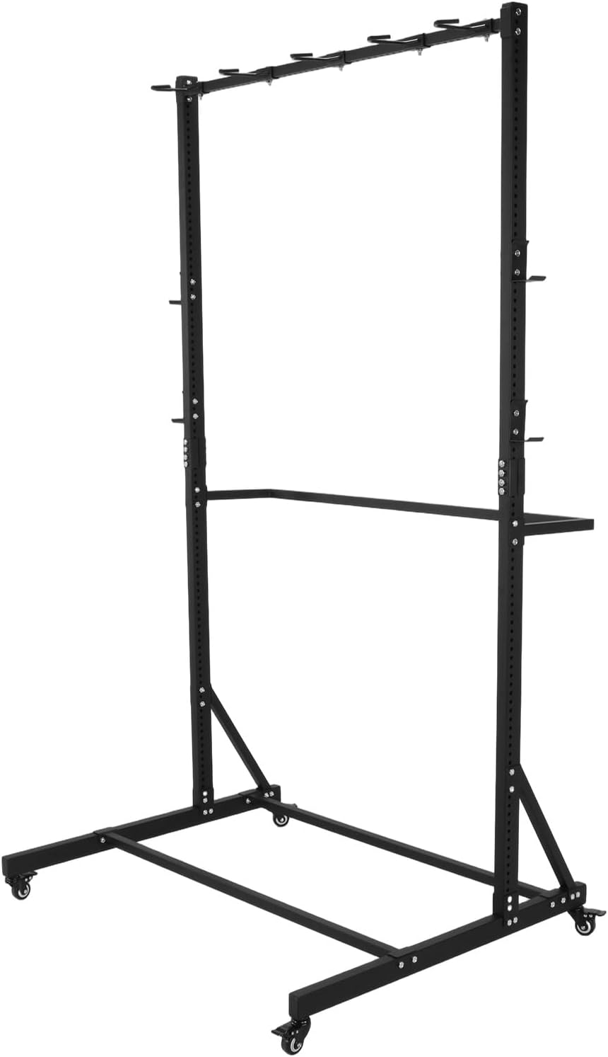 Freestanding Bike Rack Holds Up To 5 Bikes Height Adjustable Vertical Bike Storage Stand with Locking Casters & 6 Hooks for Garage Or Home
