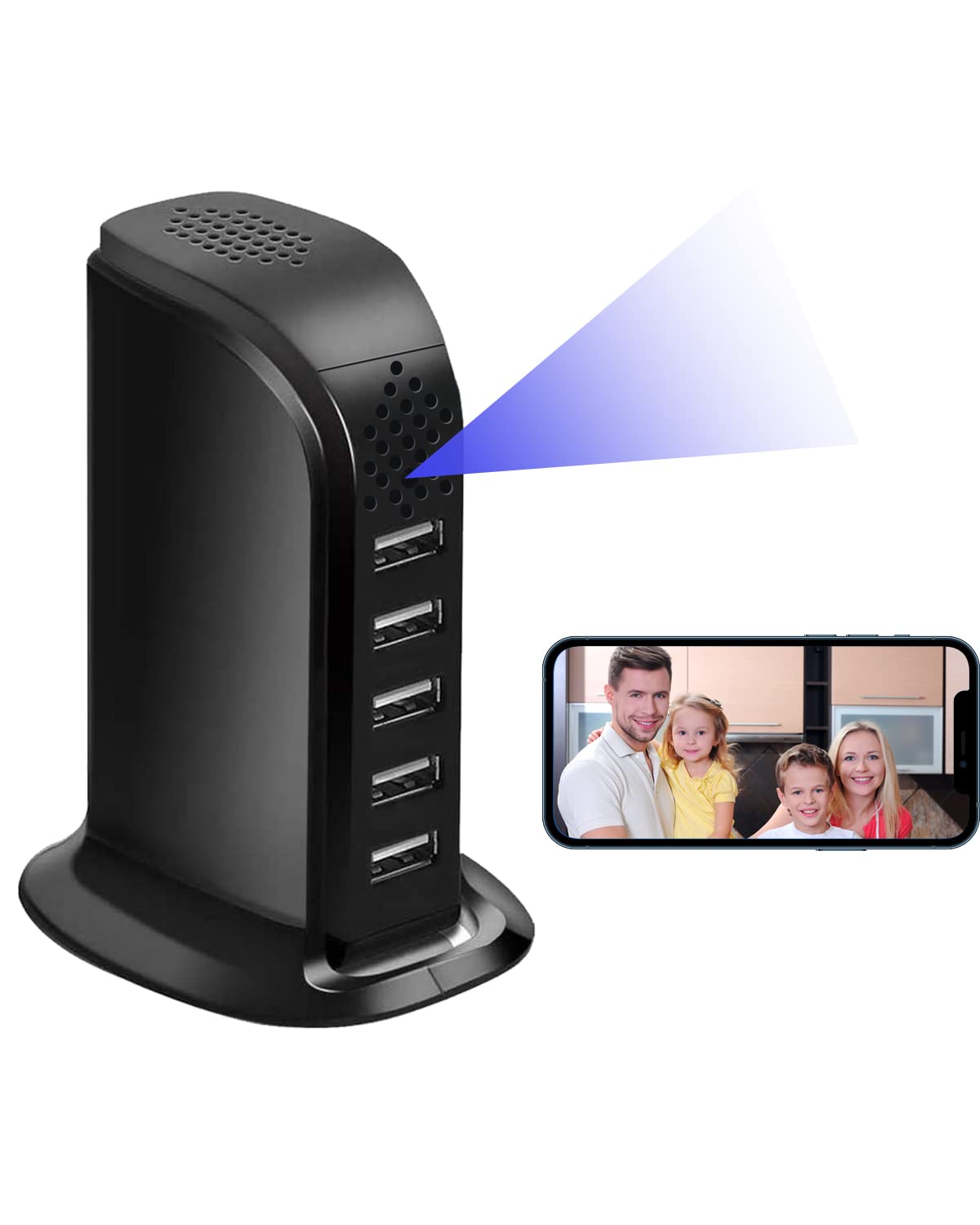 Caméra Espion cachée, HD 1080p WiFi avec Chargeur USB 5 Ports Prise sans Fil Mini caméra Espion pour Surveillance à Domicile avec détection de Mouvement Vue à Distance