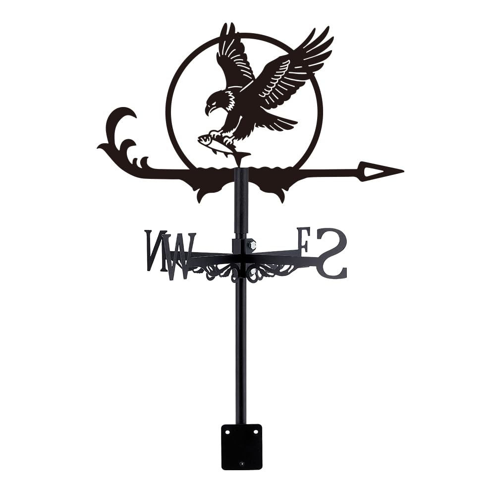 SUPERDANT Weather Vane 13.78x10.28inch/35x26.1cm Iron Eagle Weathervanes Black Coat Finish for Barn Patio Gift Yard Roof Mount Quiet Brass Bearing Easy Install