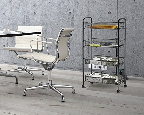 Image of Callas Metal Mesh Multipurpose 4-Tier Rolling Cart for Kitchen, Bathroom and Office Storage Organiser, Black