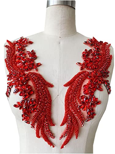 image for wtbv.n Handmade Rhinestones lace Applique handsewing Beads Trim Patche