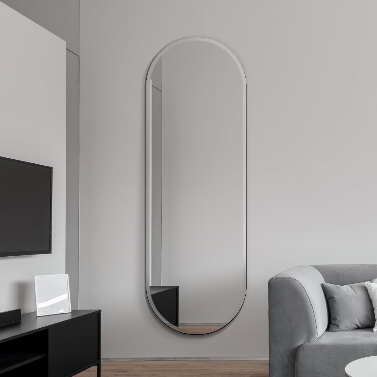 Mirroroutlet Frameless The Lacuna - Large Pond Wall Mirror 63" X 22" (160Cm X 55Cm) Silver Mirror Glass On A Black Backing