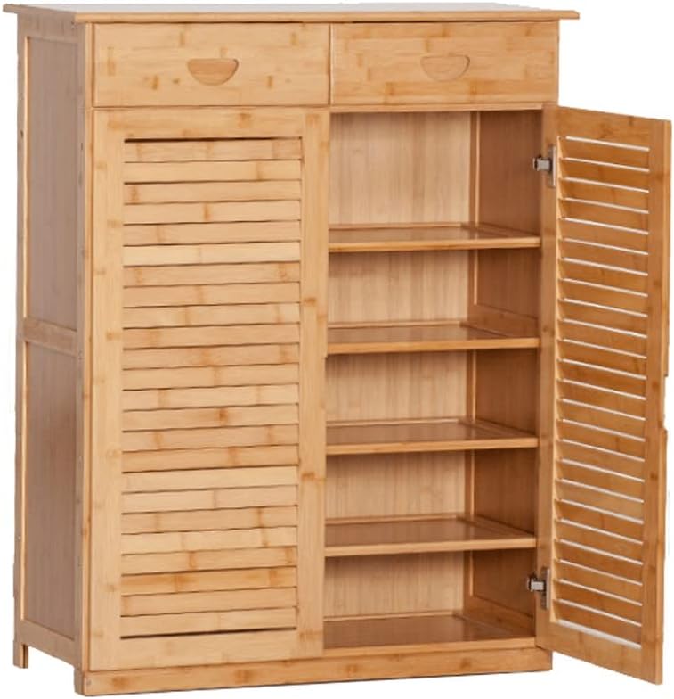 玄関用シューズラック 5段シューズラック&amp;シューズキャビネット 2個の引き出しと扉付き 木製シューズ収納キャビネット 20足