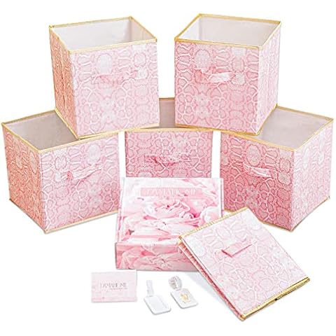 DAMAHOME Storage Bins 10.5”x 10.5”x 11” Storage Baskets Foldable Closet Organizers and Storage Boxes Sturdy Storage Cubes with Lables for Home and Office Set of 6 Cover