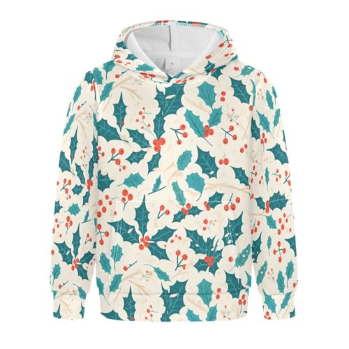 Christmas Holly Berries Kids Boys Girls Sweatshirts Sweater Long Sleeve Pullover Hoodie Kangaroo Pocket