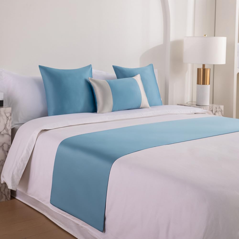 JANMEYO Bed Runner Scarf Smooth Bedspreads Simple High-end Bed Runners Scarves King Size Hotel Bedroom Bed End Decoration Anti-dirty Strip Bedding Protection Bed Throws-Blue||50x240cm(1.8m bed)