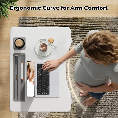 Image of 28 inch Mobile Standing Desk with Storage, Rolling Laptop Cart on Wheels, Portable Sit Stand Workstation with Shelf & Cup Holder for Classroom, Home Office, White