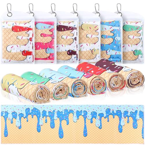 Hahafelt 6 Pack Ice Cream Drip Baseball Cooling Towels for Boys, Ice Cream Print Sports Towels with Bags, 40"x12" Breathable Chilly Towel, Colorful Summer Microfiber Towel for Sport Team Gift Beach