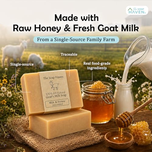 Image of 4 Goat Milk Soap Bars With Honey, Handmade In USA, All Natural Soap