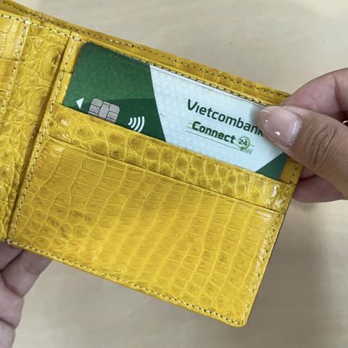 Image of HATA Blue Yellow Bifold Leather Wallet for Men, Exotic Double-Sided Leather Wallet with RFID Blocking, Slim Credit Card Holder, Handmade Gift for Birthday, Anniversary, Father's Day HDV774
