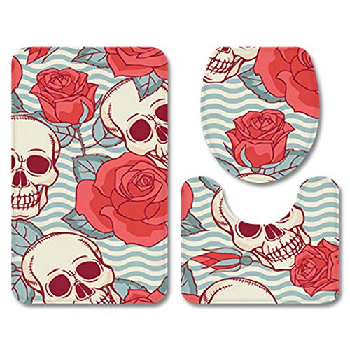 Toilettendeckelbezug 3 Stück/Set Schädel Blumen Badezimmer Dusche Badematte Wc Deckel Abdeckung Teppich Teppiche Home Decor Flanell Set-No.7_50X80Cm 3Pcs