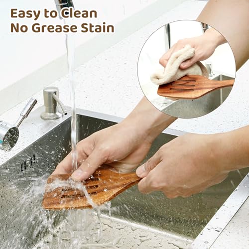Cucharas de madera para cocinar, juego de utensilios de cocina de teca con espátulas y base 7