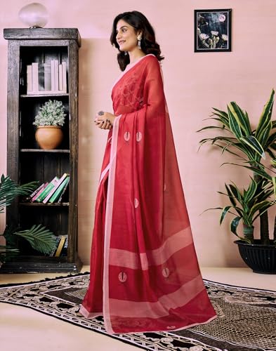 Image of SIRIL Women's Printed Chanderi Cotton One Minute Ready to Wear Saree with Unstitched Blouse Piece