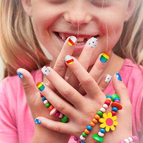 240 Pieces 12 Sets Children Nail Kid False Nail Pre-Glue Full Cover Fake Nail Girl Fake Fingernail Artificial Nail Tip Cartoon Press On Fake Nail Gradient Short Nail Tip For Girls (Rainbow Pattern) #TOP3