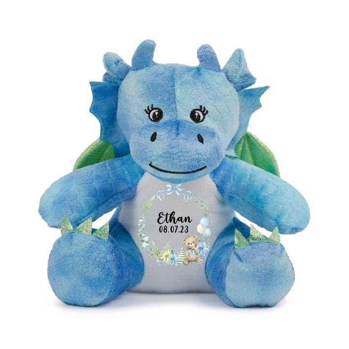 Crafted Memories - Personalised Dragon Bear | Custom Name Plush Toy | Cherished Keepsake for Boys & Girls | Ideal for Christenings, Birthdays, Easter, Christmas | Baby Soft Toy, Purple
