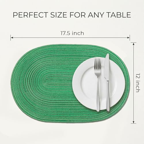 Noctiflorous Woven Oval Braided Placemats Set of 8-12 x 17.5 Inch Washable Non-Slip Heat Resistant Table Mats for Kitchen and Dining（Green Shine, 8 by Noctiflorous - Used condition - Image 2