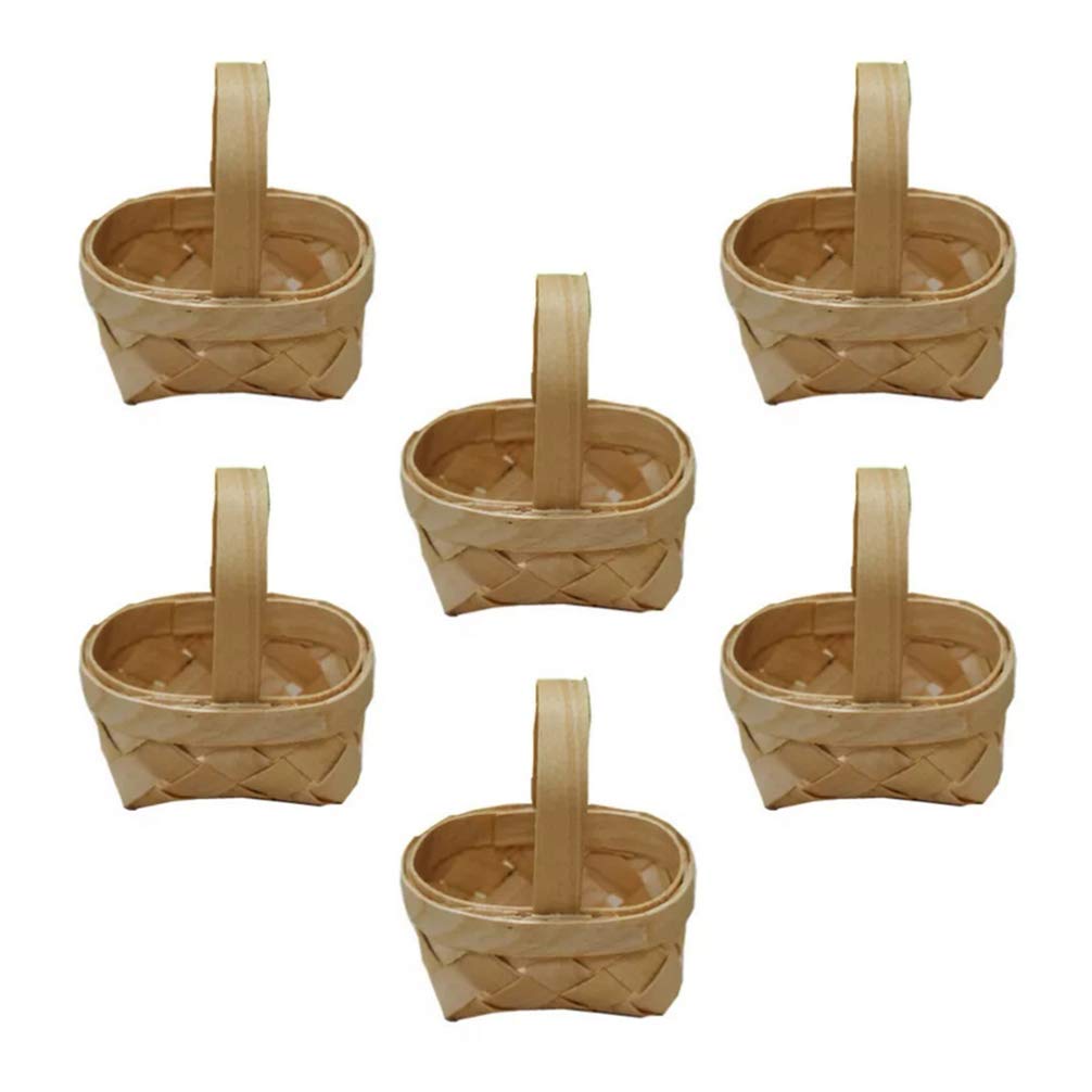 Hemoton Handmade Mini Candy Storage Basket Wooden Chips Basket for Wedding Birthday Christmas