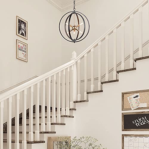 Durent Lighting Globe Black And Gold Chandelier, 18” Brushed Modern Farmhouse Orb Chandelier, Rustic Industrial Style 6-Light Sputnik Pendant Lighting For Foyer, Dining Room, Kitchen Island, Hallway #TOP3