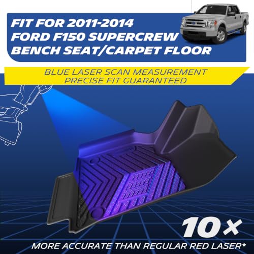 Image of Michelin Vehicle Mats for 2011-2014 Ford F-150 SuperCrew Cab Bench Seat | Floor Mats Fit w /o Center Console /Carpet Floor, Not fit SuperCab /RegularCab, All-Weather TPE Custom Fit Liner, Premier