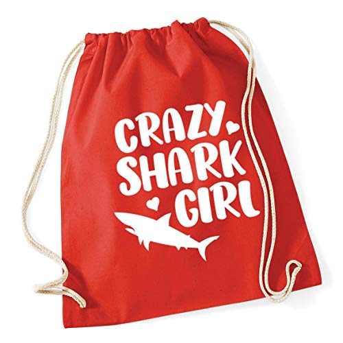 Image of Hippowarehouse Crazy shark girl Drawstring Cotton School Gym Bag 37cm x 46cm, 12 litres