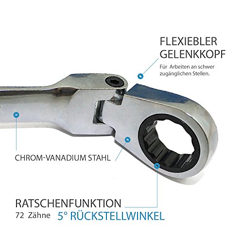 Ringmaulschlüssel Set mit 12 flexiblen Gelenkköpfen