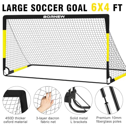 Kids Soccer Goal for Backyard Set - 2 Set of 6X4 ft Toddler Soccer Nets Training Equipment, Soccer Ball, Pop Up Portable Soccer Set for Kids and Youth Games and Training Goals Ages 3-16 Gift