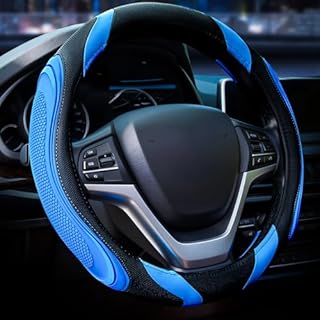 Steering Wheel Cover - Car Wheel Cover Leather, Sportage Universal Size M 37-38cm /14.5-15inch, Anti-slip, Breathable, Blue