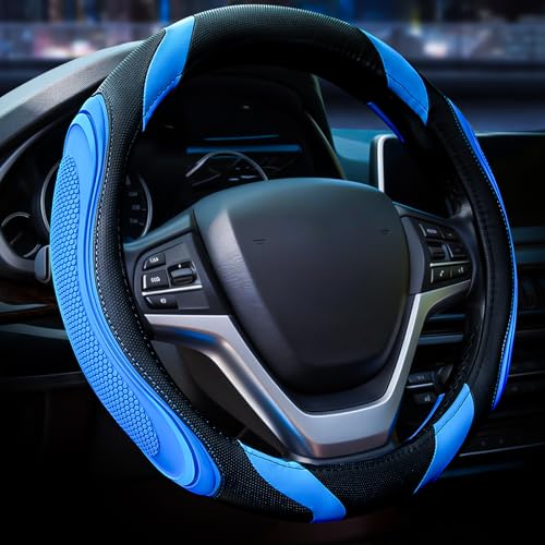 Steering Wheel Cover - Car Wheel Cover Leather, Sportage Universal Size M 37-38cm /14.5-15inch, Anti-slip, Breathable, Blue
