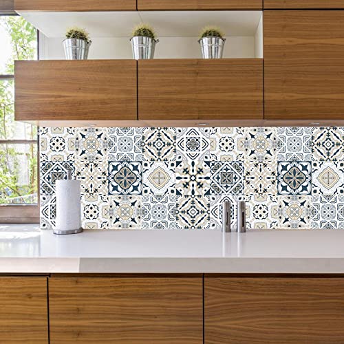 Exquisite Tile Stickers 15X15CM Duck Egg Blue Stick on Tiles PVC Self Adhesive Wall Tiles Waterproof Bathroom Tile Stickers Oil Proof Kitchen Tile Stickers DIY Peel and Stick Floor Tiles(10PC)
