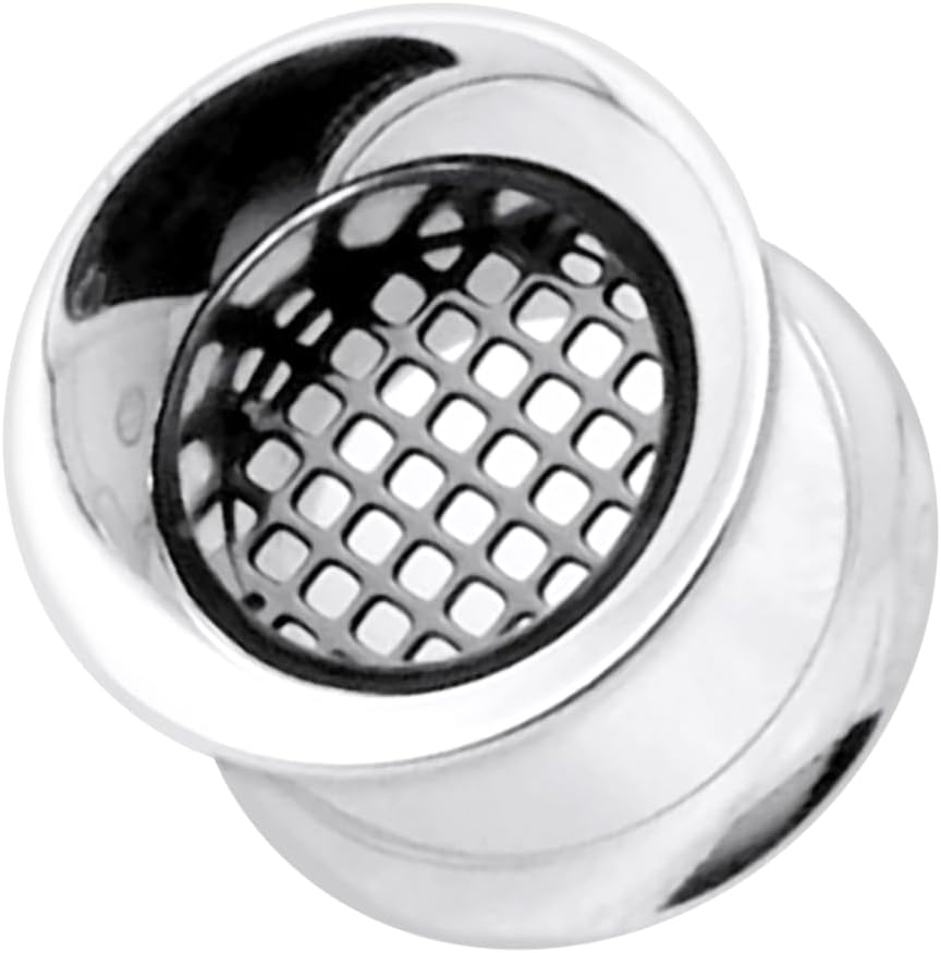 Cut Out Black Checker 316L Surgical Steel Internally Threaded Ear Gauge Flesh Tunnel - Stretching - Gauge Ear Plug Body Piercing Jewelry