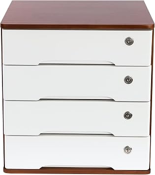 Wooden Desktop Storage Box with Lockable Drawers, 4 Tier Jewelry Box, Office Supplies File Organizer, Flat File Cabinet, Art Storage Cabinets, Printer Stand, Multipurpose Tool Box for Home Office