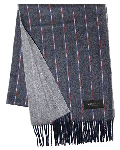 Cashmee カシミヤ100％ トリコロールストライプシングルリバーシブルマフラー/Hadar 3color カシミア (ネイビー（ST06）)
