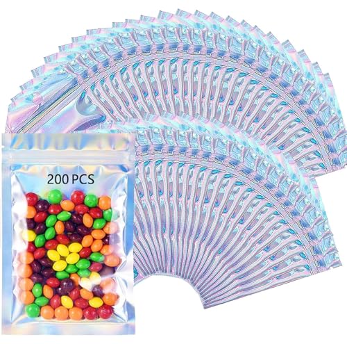 200 Piezas Bolsas Hermeticas, Bolsas Holográficas Resellables, 14x20cm
