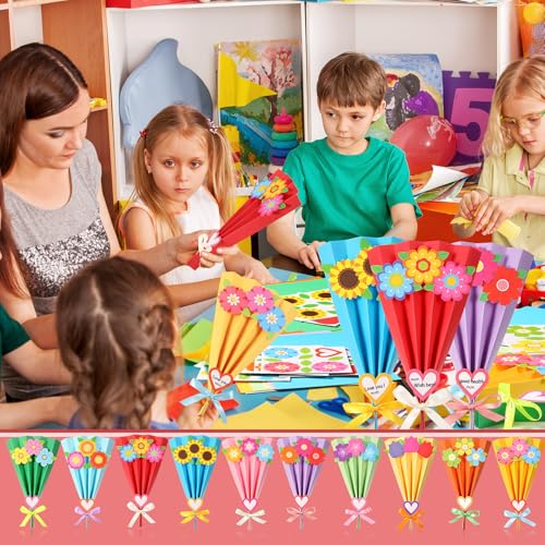 Pasimy 24 Pcs DIY Flower Fan Craft Flower Bouquet Craft Kit Make Your Own Flower Bouquet Mother's D