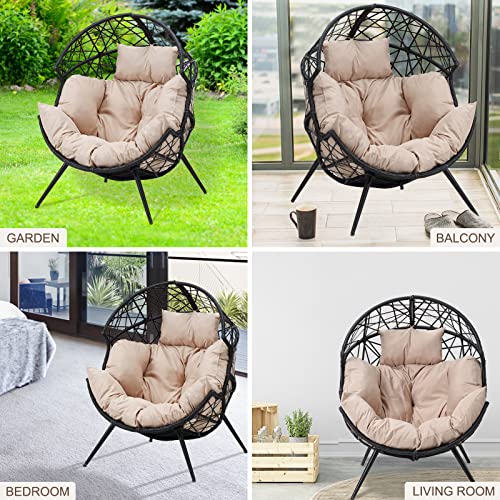 Googic Patio Wicker Egg Chair, Egg Basket Chair With Cushion, Outdoor Patio Lounge Basket With Stand For Patio Backyard Porch - Beige #TOP7