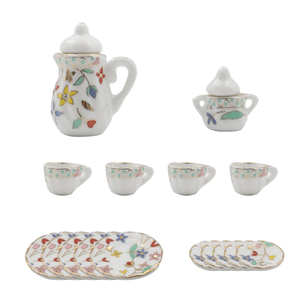 Alnicov Tea Set Miniature Tea Set 15Pcs Dining Ware Porcelain Mugs Doll House Accessories for 1/12 Barbie Dollhouse Lundby Dolls House Dollshouse Miniature - Image 4